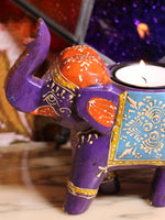 Wooden Indian Elephant Tea Light Holder (Purple) - Penny Bizarre - 3