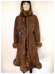 ORIGINAL VINTAGE 1970’s FLUFFY SHEARLING SHEEPSKIN LEATHER PENNY LANE LONG JACKET PRINCESS SWING COAT 12-14