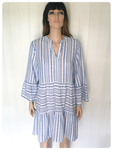 INDIAN AZTEC WHITE & BLUE WOVEN GAUZE COTTON PEASANT HIPPIE DRESS BOHO UK 12-14