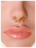 GOLD TRIBAL INDIAN LOTUS FLOWER HEARTS NON PIERCED CLIP ON FAKE SEPTUM RING