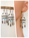 HANDMADE OXIDISED ANTIQUE SILVER INDIAN FEATHER TRIANGLE TURQUOISE HOWLITE NATURAL GEMSTONE DROP EARRINGS RETRO BOHO