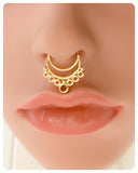 GOLD TRIBAL INDIAN MOON RINGS NON PIERCED CLIP ON FAKE SEPTUM RING
