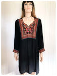 VINTAGE 90’s INDIAN EMBROIDERED COTTON BIB DRESS SMOCK KURTA TUNIC UK 12-14