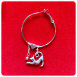 HANDMADE CUTE RETRO QUIRKY KITSCH SILVER CAT KITTEN PLAYING WITH BALL HEART LOVE BIG HOOP EARRINGS