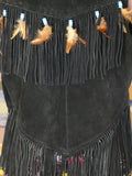 Vintage Black Suede Fringe Tassel Beads & Feathers Waistcoat Gilet - Penny Bizarre - 5