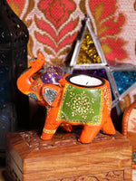Wooden Indian Elephant Tea Light Holder (Orange) - Penny Bizarre - 1