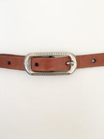 VINTAGE 70’s 80’s SKINNY WOVEN DEEP TAN LEATHER BELT BOHEMIAN