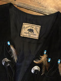 Vintage Black Suede Fringe Tassel Beads & Feathers Waistcoat Gilet - Penny Bizarre - 6