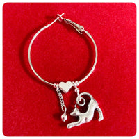 HANDMADE CUTE RETRO QUIRKY KITSCH SILVER CAT KITTEN PLAYING WITH BALL HEART LOVE BIG HOOP EARRINGS