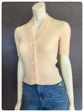 VINTAGE 1970’s CREAM SKINNY RIB CARDIGAN UK8-10