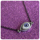 HAND CRAFTED 3D ANTIQUE SILVER BLUE EYE NECKLACE QUIRKY RETRO
