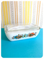VINTAGE 1960’s 70’s JAJ PYREX CARNABY TEMPO LIDDED RETRO FLORAL BUTTER DISH