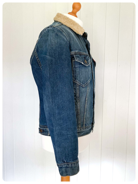Vintage Retro 90 s Levis 71550 Blue Denim Sherpa Fleece Borg