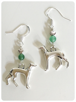 Hand Crafted 925 Sterling Silver Whippet Greyhound Lurcher Sighthound Jade Gemstone Earrings