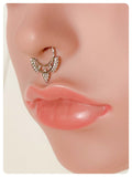 SILVER TRIBAL INDIAN FAN BEADS NON PIERCED CLIP ON FAKE SEPTUM RING