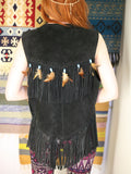Vintage Black Suede Fringe Tassel Beads & Feathers Waistcoat Gilet - Penny Bizarre - 4