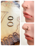 2 x NOSE RING SIMPLE PLAIN HOOP SILVER & BLACK SURGICAL STEEL 8mm dia 20g 0.8mm