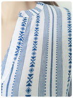 INDIAN AZTEC WHITE & BLUE WOVEN GAUZE COTTON PEASANT HIPPIE DRESS BOHO UK 12-14