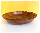 VINTAGE 70’s MID CENTURY HAND CARVED INDIAN SOLID RUSTIC WOOD DISPLAY PLATE BOWL DISH BOHO HIPPIE