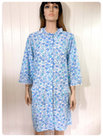 VINTAGE 1950’s FLOWER POWER BLUE SHEER DUSTER HOUSE COAT DRESSING GOWN UK8-12