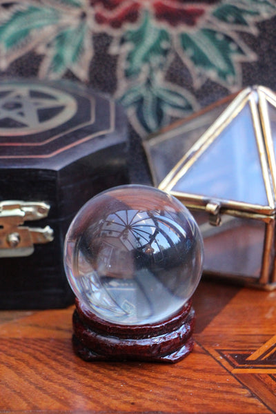 Mini Crystal Ball With Wooden Stand 40mm - Penny Bizarre - 1