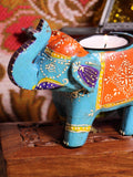 Wooden Indian Elephant Tea Light Holder (Blue) - Penny Bizarre - 2