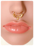 GOLD TRIBAL INDIAN FAN BEADS NON PIERCED CLIP ON FAKE SEPTUM RING