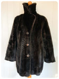 ORIGINAL VINTAGE 60’s DARK BROWN FLUFFY FAUX FUR TEDDY BEAR LONG LINE JACKET SEMI SWING COAT UK 12