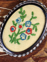Vintage 70s Hand Embroidered Brooch - Penny Bizarre - 2
