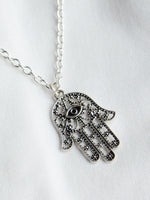 Hand Crafted Hamsa Hand Fatima Long Necklace - Penny Bizarre - 2