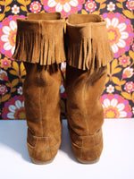 Vintage Tan Suede Navajo Tassel Fringe Minnetonka Boots UK4 or UK5 - Penny Bizarre - 4