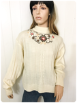 ORIGINAL VINTAGE 1980’S CREAM EMBROIDERED SOFT KNIT CABLE JUMPER UK10-12