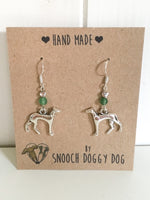 Hand Crafted 925 Sterling Silver Whippet Greyhound Lurcher Sighthound Jade Gemstone Earrings