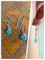 BOHO MINI WIRE WRAPPED NATURAL AQUA MARINE SEA GLASS DROP EARRINGS SIMPLE RETRO MINIMAL