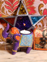 Wooden Indian Elephant Tea Light Holder (Purple) - Penny Bizarre - 2
