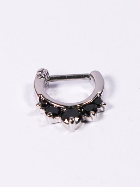 Five Gem Septum Clicker Ring (silver with black) - Penny Bizarre