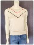 VINTAGE 1970’s CREAM KNIT JUMPER CHEVRON RIBBON LUREX DETAIL UK8-10