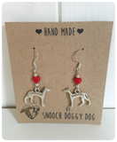 Hand Crafted 925 Sterling Silver Whippet Greyhound Lurcher Sighthound Red Heart Earrings