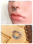 RAINBOW GEM SEPTUM RING CLICKER SURGICAL STEEL 16g 1.2mm