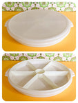 VINTAGE 70’s TUPPERWARE PARTY SUSAN LARGE DIVIDED STORAGE CONTAINER WITH LID RETRO KITCHENALIA