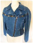 ORIGINAL VINTAGE 1980’s DENIM BIKER BATWING BOMBER JACKET UK12