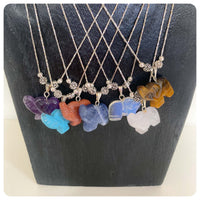 HAND CRAFTED VINTAGE INDIAN LUCKY ELEPHANT GEMSTONE PENDANT NECKLACE SILVER PLATED CHAKRA HEALING