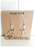 Hand Crafted 925 Sterling Silver Whippet Greyhound Lurcher Sighthound Pearl Heart Earrings