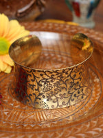 Wide Concave Hand Crafted Indian Flowers Brass Bangle - Penny Bizarre - 2