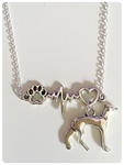 SILVER PLATED WHIPPET GREYHOUND LURCHER LOVE HEARTBEAT SIGHTHOUND DOG NECKLACE