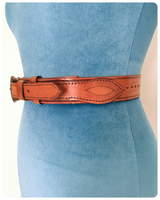 VINTAGE 70’s 80’s DEEP TAN THICK LEATHER WAIST JEANS BELT WESTERN BUCKLE 28-32 INCHES