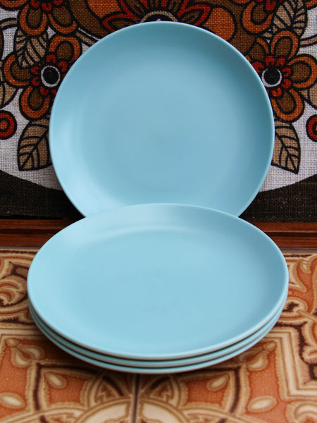 1960/70's Poole Pottery Twintone Sky Blue Dove Grey Tea Side Plates x 4 - Penny Bizarre - 1