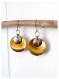 VINTAGE ANTIQUE GOLD BRASS OXIDISED SILVER SIMPLE MINIMAL TRIBAL DISC EARRINGS