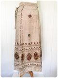 VINTAGE INDIAN COTTON EMBROIDERED TAPESTRY SARONG WRAP MAXI SKIRT UK8-14