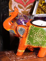 Wooden Indian Elephant Tea Light Holder (Orange) - Penny Bizarre - 3